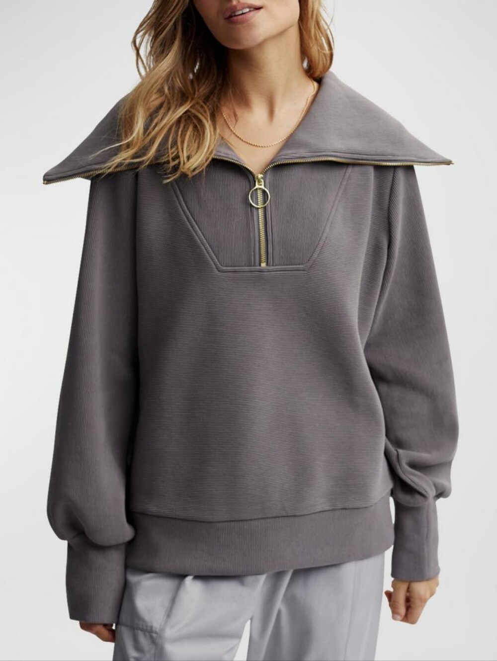 Varley Vine Oversized Half Zip Pullover Sweatshirt In Grey Size Medium